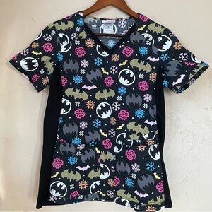 Colorful Holiday Batman Scrub Top size S